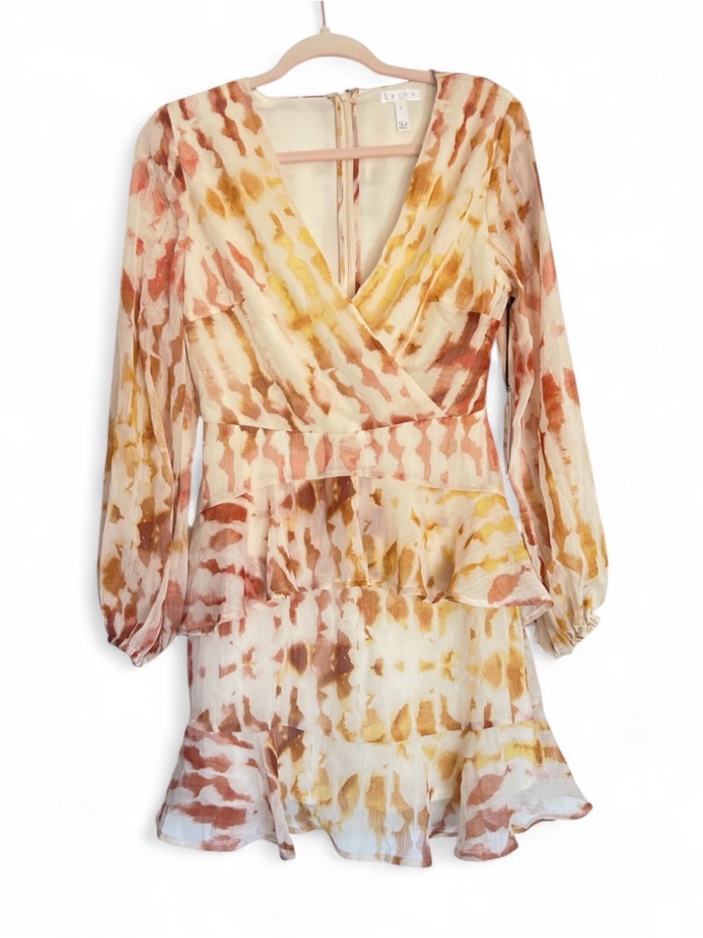 NWT Leith Lightweight V-Neck Tiered Mini Dress in Cream &Rust with sleeve-Small